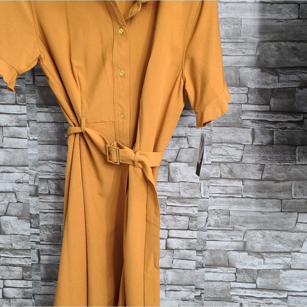 Solid Tie Waist Shirtdress  A tied waistline details this solid woven shirtdres - Picture 4 of 6
